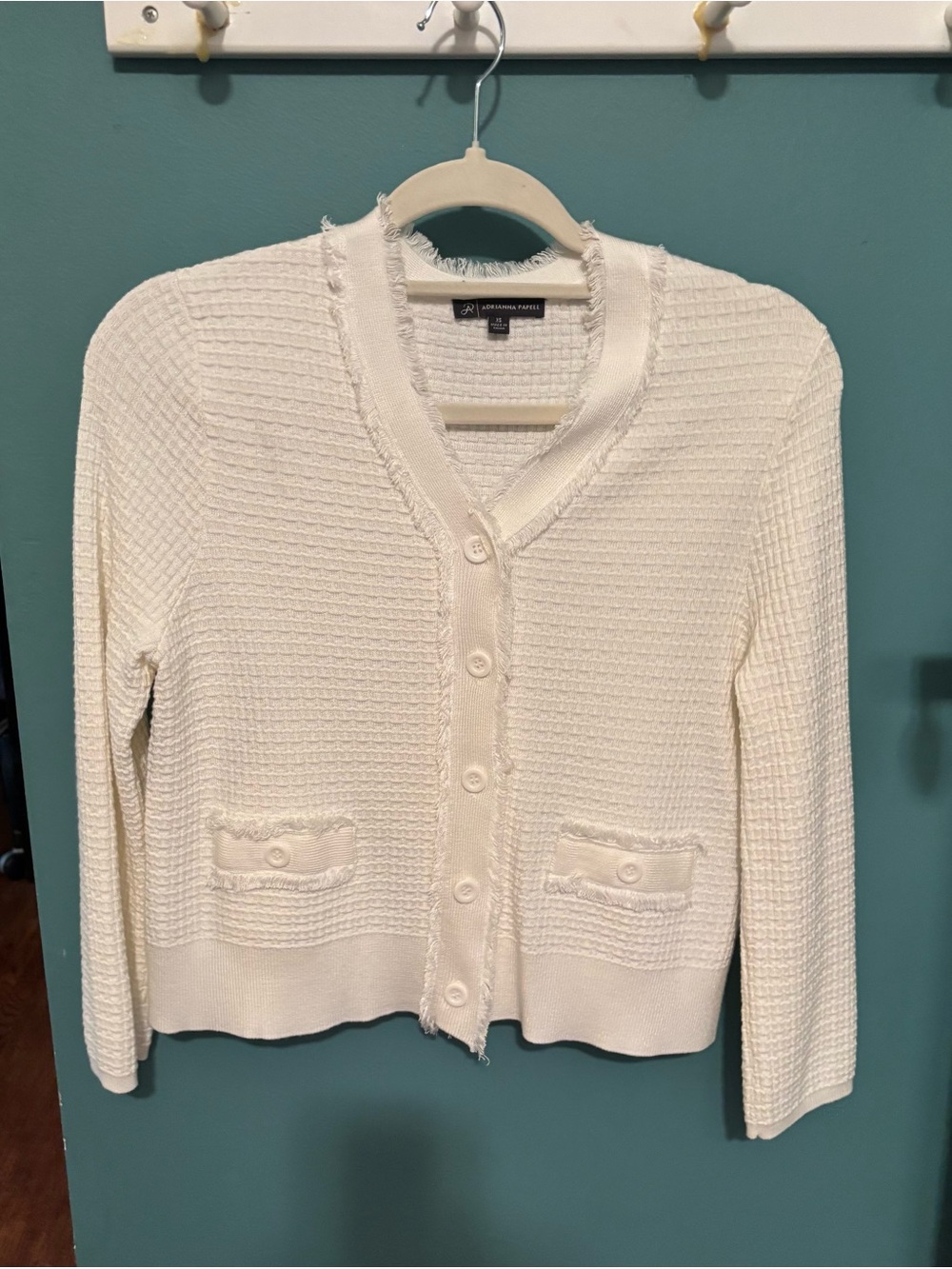 NWOT Adrianna Papell Frayed Waffle Crop Cardigan XS